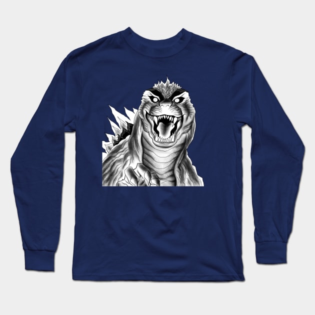 white godzilla in the mist Long Sleeve T-Shirt by jorge_lebeau